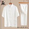 夏季男士唐装中国风亚麻短袖，套装中式复古茶服棉麻宽松休闲居士服