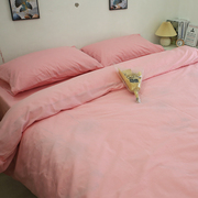 粉红纯色纯棉四件套全棉100％全棉宿舍三件套床单被套高档床上