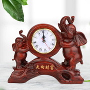 东阳木雕大象玄关客厅母子象摆件 实木质创意时钟红木雕刻工艺品