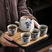 日式茶具套装家用一壶四杯便携旅行提梁壶两杯功夫茶具陶瓷小茶盘