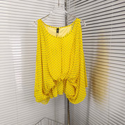 特欧洲站高级黄色碎花，宽松长袖真丝衬衫，中长款灯笼袖上衣女
