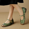 国风中式浅口玛丽珍鞋春季一字带真皮平跟巨软单鞋圆头拼色女鞋
