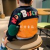 日系潮牌男女儿童装 宝宝秋季纯棉拼接可爱字母毛圈长袖卫衣