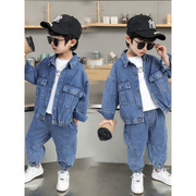 韩国男童春装套装2024牛仔帅气春秋儿童时髦洋气衣服两件套潮