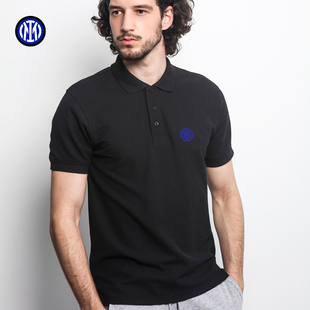 国际米兰夏季男士polo衫棉质纯黑色商务休闲短袖衬衫国米运动
