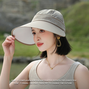 防晒帽女夏季遮阳防紫外线可拆卸空顶帽子2024户外防晒太阳帽