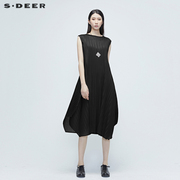 sdeer圣迪奥女装夏季肌理褶皱气质通勤无袖长裙连衣裙S20281204