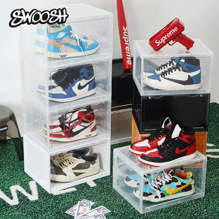swoosh亚克力鞋盒收纳盒透明磁吸aj鞋子省空间，鞋架侧开塑料抽屉式