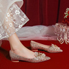 结婚鞋子女孕妇平底新娘鞋香槟色，水晶公主婚纱两穿不累脚高级感