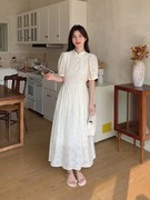 白色提花国风新中式连衣裙女夏2024年轻款改良旗袍长款长裙