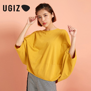UGIZ夏季韩版女装七分袖T恤圆领宽松蝙蝠袖上衣女UBTD921