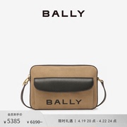 BALLY/巴利女士Bar棕色皮革帆布斜挎包6304577