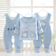 婴儿棉衣春秋套装背带新生儿衣服，春季0-1岁宝宝，薄棉衣夹棉三件套