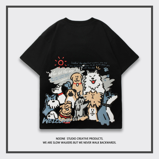 哈士奇与狼  NOONE  小众设计感 创意趣味卡通bf  男女短袖T恤