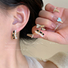 小香风~珍珠锆石皮革耳钉，女轻奢小众高级感耳环法式独特耳饰