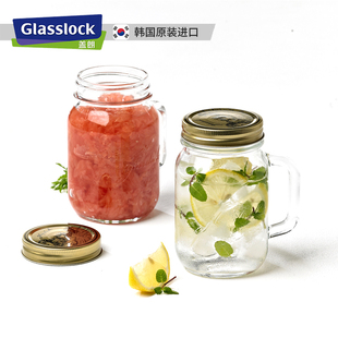 glasslock进口玻璃水杯酸奶，杯复古梅森杯带盖密封创意果汁冷饮杯