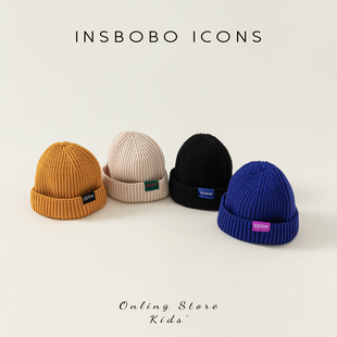 insbobo儿童毛线帽子针织帽，女童保暖冬天套头帽，男童休闲帽子秋冬