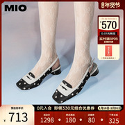 mio米奥2023夏季英伦风方头，低跟浅口时装凉鞋，复古时髦后空凉鞋女