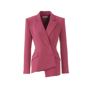 maggiema马婧设计师款西装女装，三醋酯纤维玫粉色不规则气质外套