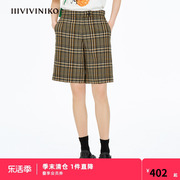 胶囊系列iiiviviniko冬格纹，羊毛西装套装，女学院风短裤
