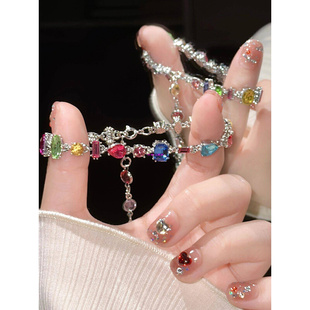 多巴胺饰品手链彩色水晶锆石手链彩虹宝石多巴胺配饰串珠手环手饰