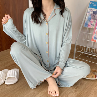 莫代尔棉月子服孕妇哺乳衣夏秋季孕妇家居服简约长袖产后哺乳睡衣