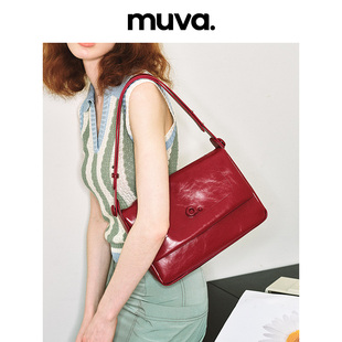 muva秋冬托特包女通勤红色婚包大容量包包，2023真皮斜挎单肩包