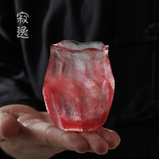 琉璃杯主人杯单杯女红色茶杯，原矿水晶杯，天然粉色功夫茶冰烧品茗杯