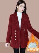 小香风夹棉西装女2023年秋冬季遮肉显瘦设计感时尚气质外套