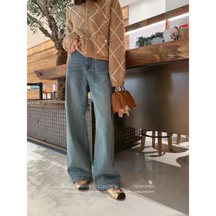 小宜定制一体绒牛仔裤，·經典直筒拖地版型，阔腿2023年秋冬款