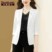 丹慕妮尔白色通勤时尚，小西装女2024夏季中袖气质百搭修身外套
