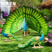 树脂工艺品户外园林景观装饰玻璃钢雕塑仿真动物开屏孔雀摆件