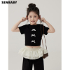 senbaby童装女童短袖T恤2024夏季韩版儿童衣服中大童蝴蝶结短上衣