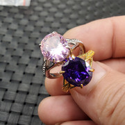 祥和珠宝宝蓝色锆石戒指粉色，锆石切面戒指，墨绿色活口戒指饰品戒指