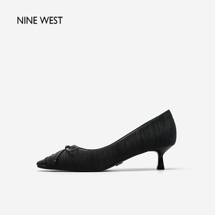 Nine West/玖熙仿生山峦高跟鞋气质春季系列蝴蝶结单鞋低跟