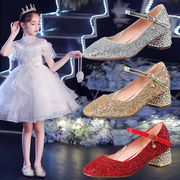 公主鞋女童皮鞋走秀演出鞋，小女孩单鞋礼服鞋子，水晶鞋女儿童高跟鞋