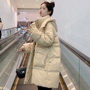 2023时尚韩版加厚显瘦连帽白鸭绒，冬装中长款羽绒服女外套