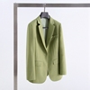 果绿色精纺羊毛一粒扣小西装 修身名媛西服 OL通勤职业西装外套