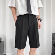 夏季薄款垂感西装短裤男士宽松直筒潮流青少年纯色休闲五分小西裤