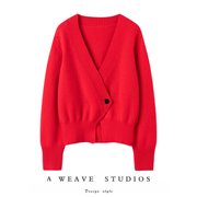 新年红系列100%纯山羊绒开衫毛衣新年红设计感小众休闲外套女