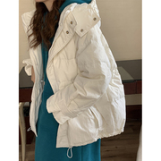 韩系白色羽绒服女2022年小个子带帽工装棉服白鸭绒(白鸭绒，)外套加厚冬