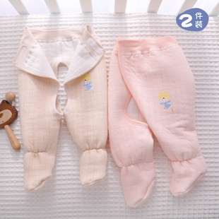 0一6月婴儿裤子包脚新生初生，宝宝春秋冬季方便换尿布的开裆保暖裤