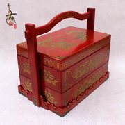 仿古代中式食盒结婚庆陪嫁红色复古装送餐饭盒木质手提篮多层道具