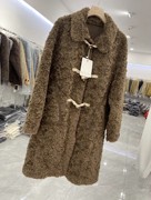 冬季韩版羊羔毛外套女长袖纯色中长款牛角扣皮草大衣