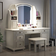 轻奢实木梳妆台卧室现代简约白色化妆桌镜子，带灯梳妆台收纳柜一体