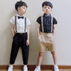 夏季帅气儿童衬衫宝宝背带裤，两件套韩版男童礼服套装花童演出服