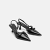 zabatanaur高跟鞋，欧美2024春秋法式漆皮单鞋，黑色尖头细跟凉鞋女