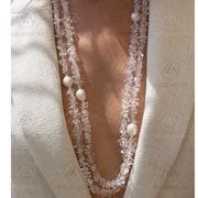 欧美风天然白水晶淡水珍珠时髦配饰项链长款气质多层黑玛瑙毛衣链