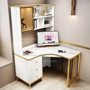 岩板转角书桌书架组合书柜，一体电脑桌轻奢现代简约儿童学生家用桌