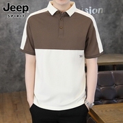 jeep吉普短袖t恤男士夏季拼接翻领，宽松上衣服，帅气休闲polo衫男装